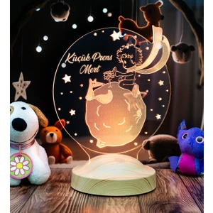 Sevgi Lambasi 3 Boyutlu Kişiye Özel Küçük Prens Le Petit Prince Çocuk Hediyesi Led Lamba