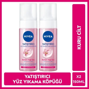 NIVEA Yatıştırıcı Yüz Temizleme Köpüğü 150ml, Kuru ve Hassas Ciltler, Nemlendirici, Badem Yağı, Yüz Bakım, X2 Adet