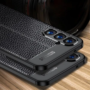 Samsung Galaxy A56 Kılıf Kamera Çıkıntılı Deri Görünümlü Dikiş Desenli Koruyucu Kapak