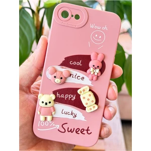 Apple iPhone 16E Uyumlu Kılıf Pembe Tavşan Tasarımlı Desenli Kamera Korumalı Yumuşak Silikon Kapa