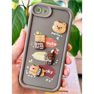 Apple iPhone 16E Kılıf Ayıcık Kahve Tasarımlı Desenli Kamera Korumalı Yumuşak Silikon Kapak