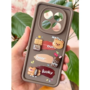 Xiaomi Redmi Note 14 Pro Kılıf Ayıcık Kahve Tasarımlı Desenli Kamera Korumalı Yumuşak Silikon Kapak