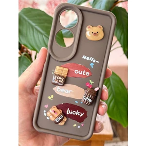 Oppo A60 Kılıf Ayıcık Kahve Tasarımlı Desenli Kamera Korumalı Yumuşak Silikon Kapak