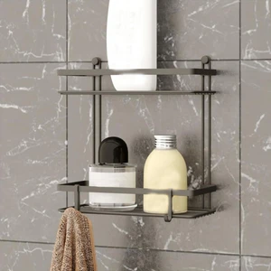 Teknotel 2 Katlı Kancalı Banyo Rafı - Siyah