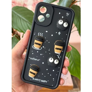 Samsung Galaxy A06 Uyumlu Kamera Korumalı Coffee Kurabiye Figürlü Siyah Yumuşak Silikon Kapak