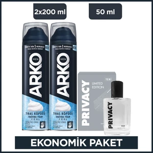 Arko Men Cool Tıraş Köpüğü 2x200 ml ve Privacy Men 50 ml Parfüm - Ekonomik Paket