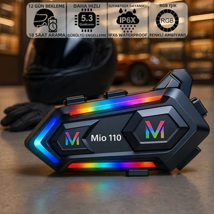 Mio 110 RGB 1000mAh IPX6 Kask Intercom Motosiklet Bluetooth Kulaklık