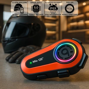 Mio 120 2x RGB 1000mAh IPX6 1500m 2 Kişilik Kask Intercom Motosiklet Bluetooth Kulaklık