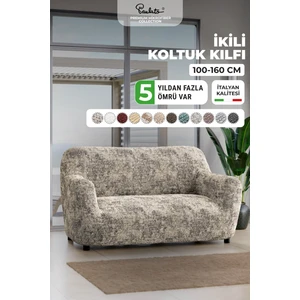 Lastikli Esnek ve Yıkanabilir 2 Kişilik Koltuk Örtüsü Çekyat Kanepe Kılıfı - Mermer Desenli Bej