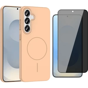 Galaxy S24 Fe Kılıf M-Safe Şarj Özellikli Zore Ruby Sert Kapak + Parmaz Izi Okumalı Hayalet Ekran Koruyucu