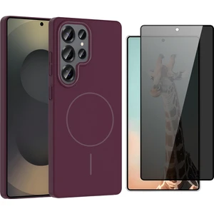 Galaxy S24 Ultra Kılıf M-Safe Şarj Özellikli Zore Ruby Sert Kapak + Parmaz Izi Okumalı Hayalet Ekran Koruyucu