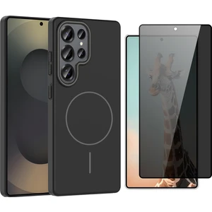 Galaxy S24 Ultra Kılıf M-Safe Şarj Özellikli Zore Ruby Sert Kapak + Parmaz Izi Okumalı Hayalet Ekran Koruyucu