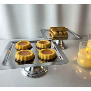 2 Adet Çelik Kare Model Ayaklı Kek Kurabiye Standı Pasta Sunumluğu