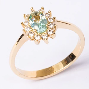 Fasek Gold Gümüş Yüzük - 1.05 Karat Green Topaz 0.30 Karat Swarovski Taşlı Vintage Tasarım 925 Ayar Gümüş Yüzük
