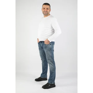 Büyük Beden Basic Jean Eskitilmiş Mavi