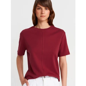 31218 Dikiş Detaylı T-Shirt-Açık Bordo