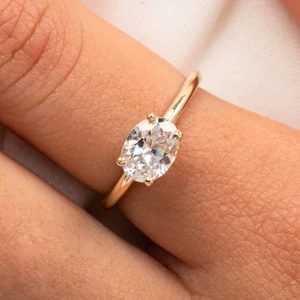 Fasek Gold Gümüş Yüzük -  1.10 Karat Yan Signty Swaroski Taşlı Octagon Pırlanta Montörü 925 Ayar Gümüş Evlilik Teklifi Yüzüğü