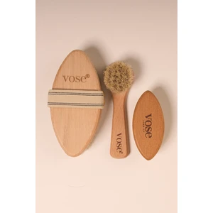 3' Lü Set Doğal At Kılı Fırçası (Vanilla) + Yüz Fırçası + Tırnak Fırçası
