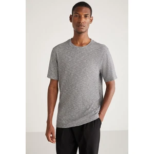 Abbott Erkek Pamuk Bisiklet Yaka Comfort Fit Özel Dokulu Kırcıllı Görünümlü Gri T-Shirt