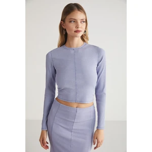 Benrıce Kadın Bisiklet Yaka Uzun Kollu Lila Bluz