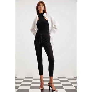 Judy Kadın Slim Fit Beli Lastikli Bağlamalı Basic Siyah Tayt
