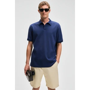 Laporte Erkek Dokulu Kumaşlı Slim Fit Lacivert Polo Yaka T-Shirt