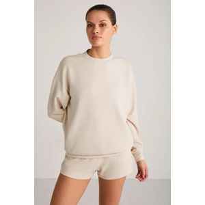 Maisie Kadın Scuba Kumaşlı Aşırı Yumuşak Yuvarlak Yakalı Oversize Vanilya Sweatshirt