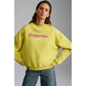Nardy Kadın Şehir Temalı Baskı Detaylı Şardonlu Organik Pamuk Oversize Yeşil Sweatshirt