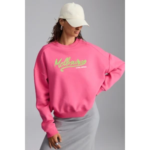 Nardy Kadın Şehir Temalı Baskı Detaylı Şardonlu Organik Pamuk Oversize Pembe Sweatshirt