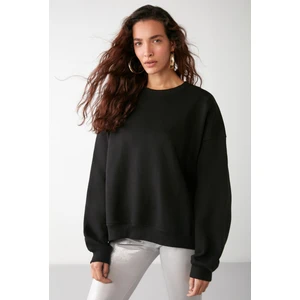 Susana Kadın Bisiklet Yaka Içi Polarlı Oversize Fit Basic Siyah Sweatshirt