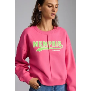 Daleska Kadın Şehir Temalı Baskı Detaylı Yumuşak Organik Pamuk Şardonlu Regular Pembe Sweatshirt