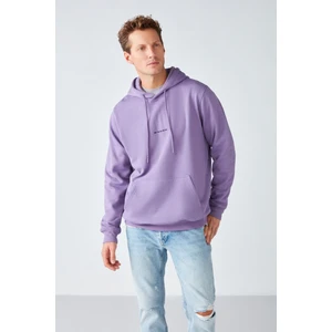 Epıc Erkek Yumusaçık Kumaşlı Kapüşonlu Kordonlu Regular Fit Nakışlı Mor Sweatshirt