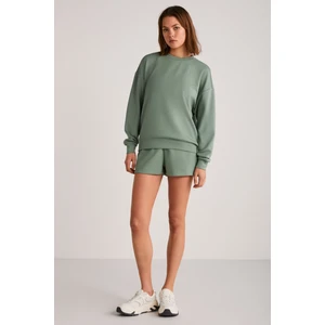 Maısıe Kadın Organik Pamuklu Comfort Fit Bisiklet Yaka Mint Yeşil Sweatshirt