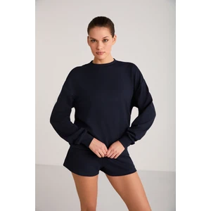 Maısıe Kadın Organik Pamuklu Comfort Fit Bisiklet Yaka Lacivert Sweatshirt