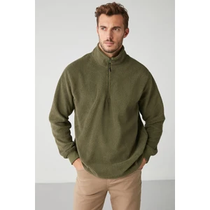 Matts Erkek Polar Yarım Fermuarlı Kalın Dokulu Oversize Fit Haki Polar