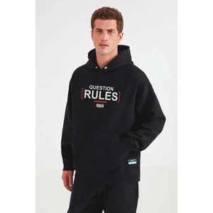 Mood Erkek Içi Polarlı Yazı Baskılı Yakası Çıtçıtlı Kapüşonlu Siyah Sweatshirt