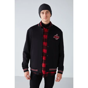 Darıo Erkek Oversize Bomber Nakışlı Çıt Çıtlı Bomber Siyah Sweatshirt