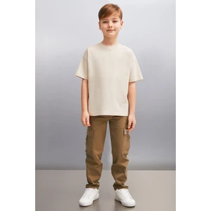 OCTAVE Erkek Oversize Bej T-Shirt