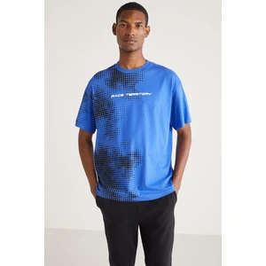 Burton Erkek Oversize Fit  Pamuk Kalın Dokulu Baskılı Saks Mavi T-Shirt