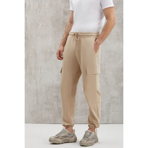 Jadon Erkek Kargo Cepli Regular Fit Paçası Stoper Lastikli 5 Cepli Bej Eşofman Altı