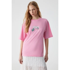 Caıtlyn Kadın Oversize Bisiklet Yaka Pembe T-Shirt