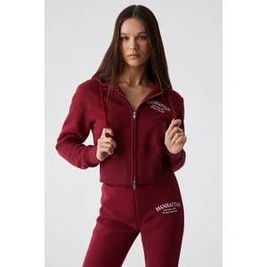 Iressıne Kadın Kapüşonlu Fermuarlı Uzun Kollu Regular Bordo Sweatshirt