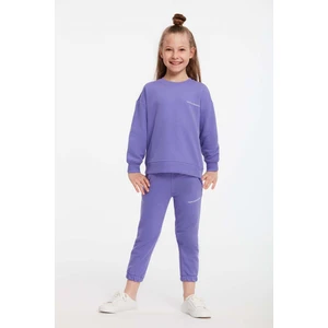 Jabor Kız Çocuk Nakışlı Bisiklet Yaka Comfort Mor Eşofman Takımı