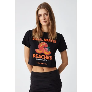 BELVETH Kadın Bisiklet Yaka Oversize Siyah T-Shirt