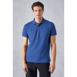Monaghan Erkek Polo Yaka Relaxed Fit Patlı Düğmeli Kısa Kollu Mavi T-Shirt
