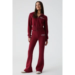 IRESSEN Kadın Nakış Desenli Regular Fit Bordo Eşofman Altı