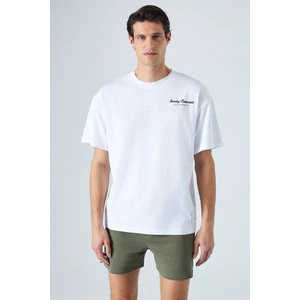Sunday Erkek Bisiklet Yaka Kısa Kol Oversize Beyaz T-Shirt