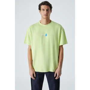 Yummy Erkek Bisiklet Yaka Baskı Detaylı  Organik Pamuk Kısa Kol Açık Yeşil T-Shirt