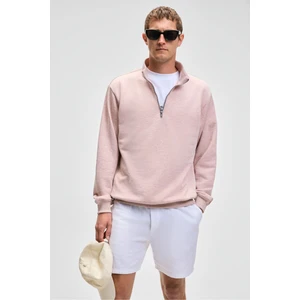NESTOR Erkek Relaxed Fit Dik Yakalı Yarım Fermuarlı Uzun Kollu Pembe Melanj Sweatshirt