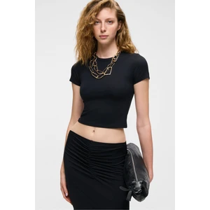 PERSSORE Kadın Bisiklet Yaka Kısa Kol Siyah T-Shirt